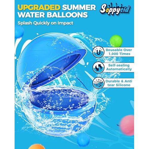  SOPPYCID Reusable Water Balloons for Kids, Pool Beach Water Outdoor Summer Toys, Soft Silicone Water Splash Ball, Magnetic Water Balloons for Outdoor Games, Summer Party (4Pcs)