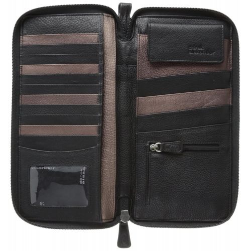  Derek Alexander Leather Derek Alexander Full Zip Travel Wallet, Black/Bronze, One Size