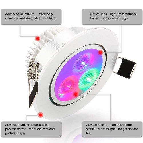  [Pack of 20] RGB LED Ceiling Light Dimmable, Derlights 3W Color Changing Recessed Light with Remote Control for Home Stage Party Decor, AC 85-265V