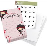 Desert Cactus Ninja Boy 1 Happy Birthday Invitations Invite Cards (25 Count) With Envelopes and Seal Stickers Vinyl Boys Kids Party (25ct)