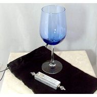 Desert Kippot and Judaica Jewish Wedding Glass Kit - Wine Glass, Satin Bag, Shards Mezuzah Case - Light Sapphire