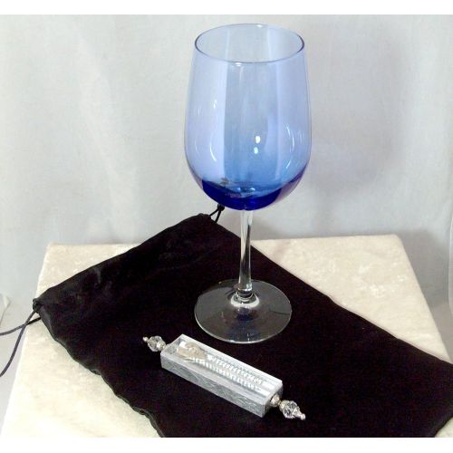  Desert Kippot and Judaica Jewish Wedding Glass Kit - Wine Glass, Satin Bag, Shards Mezuzah Case - Light Sapphire