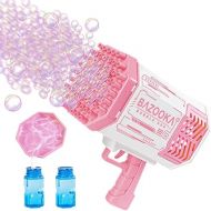 Bubble Machine Guns, Bubble Guns with Light, Bubble Solution, 69 Holes Bubbles Machine for Kids Adults, Summer Toy Gift for Outdoor Indoor Birthday Wedding Party - Pink Bubble Makers