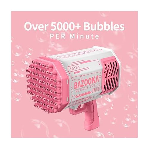  Bubble Machine Guns, Bubble Guns with Light, Bubble Solution, 69 Holes Bubbles Machine for Kids Adults, Summer Toy Gift for Outdoor Indoor Birthday Wedding Party - Pink Bubble Makers