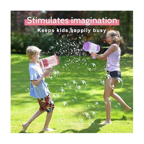  Bubble Machine Guns, Bubble Guns with Light, Bubble Solution, 69 Holes Bubbles Machine for Kids Adults, Summer Toy Gift for Outdoor Indoor Birthday Wedding Party - Pink Bubble Makers