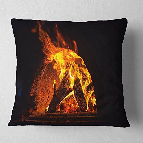  Designart Wood Stove with Fire and Blaze Abstract Throw Cushion Pillow Cover for Living Room, Sofa 18 x 18