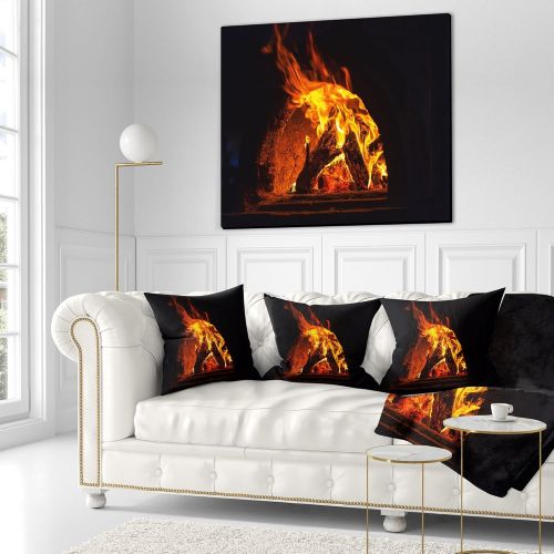  Designart Wood Stove with Fire and Blaze Abstract Throw Cushion Pillow Cover for Living Room, Sofa 18 x 18