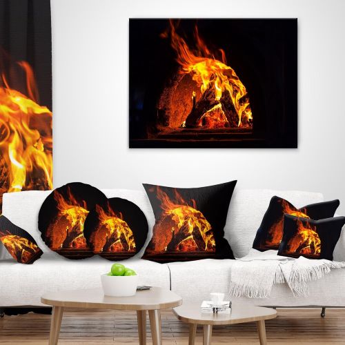  Designart Wood Stove with Fire and Blaze Abstract Throw Cushion Pillow Cover for Living Room, Sofa 18 x 18