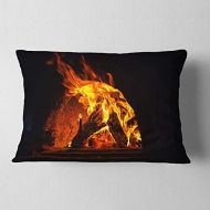 Designart Wood Stove with Fire and Blaze Abstract Throw Lumbar Living Room, Sofa, High Quality Pillow Insert + Cushion Cover Printed On Both Side 12 in. x 20 in