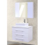 Design Element Portland Wall-Mount Single Vessel Square Ceramic Sink Vanity Set with Carrara White Marble Countertop and White Finish, 30-Inch