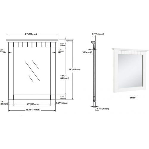  Design House 541581 Cottage Ready-To-Assemble 21x24-Inch Mirror, White