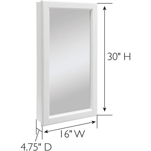  DESIGN HOUSE DHI Design House 545111 Wyndham White Semi-Gloss Medicine Cabinet Mirror with 1-Door and 2-Shelves, 16-Inches Wide by 30-Inches Tall by 4.75-Inches Deep