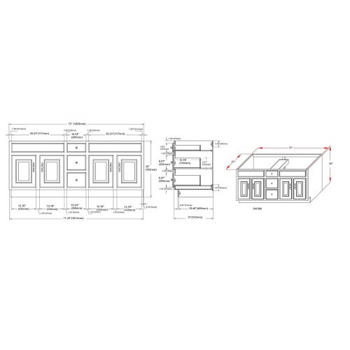  Design House 541086 72-Inch by 21-Inch Concord Ready-To-Assemble 4 Door/3 Drawer Vanity, White