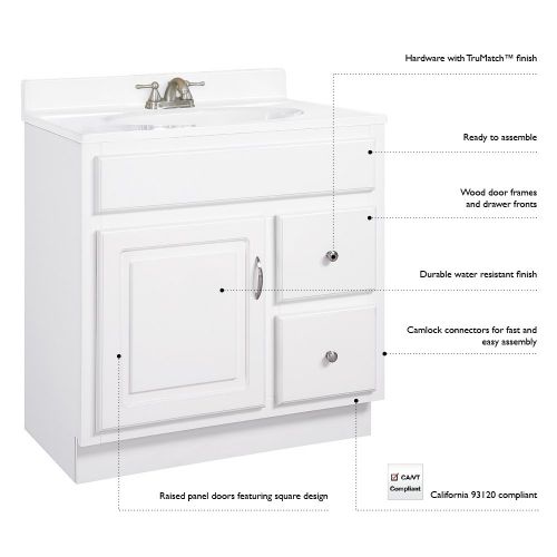 Design House 541029 Concord Ready-To-Assemble 2 Door Vanity, White, 24-Inch by 21-Inch