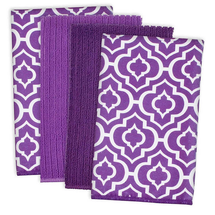 Design Imports Lattice Microfiber Kitchen Towels in Eggplant (Set of 4)