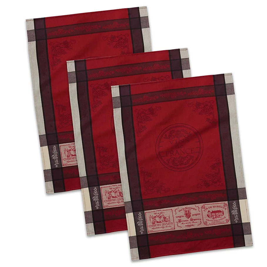 Design Imports Vins de France Jacquard Dish Towels in RedWhite (Set of 3)