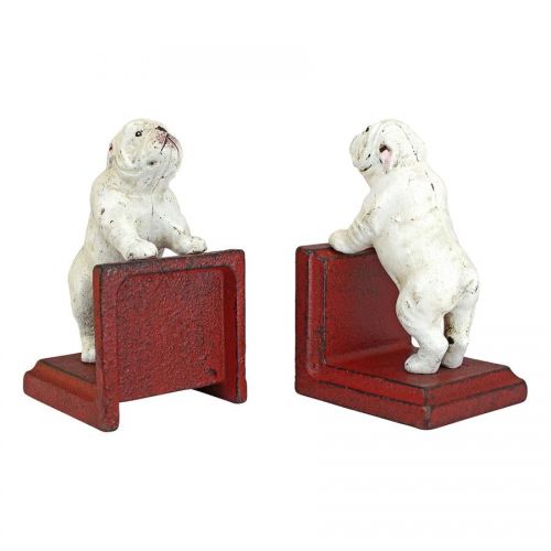  Design Toscano Over the Fence Bulldog Cast Iron Sculptural Bookend Pair