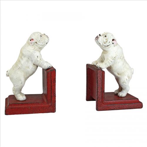  Design Toscano Over the Fence Bulldog Cast Iron Sculptural Bookend Pair