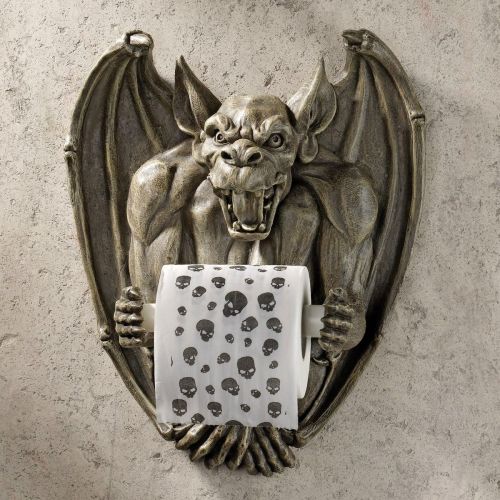  Design Toscano CL56600 Holder-Flush The Gargoyle Toilet Paper Roll-Bathroom Wall Decor, Gothic Stone