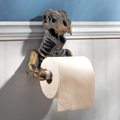  Design Toscano JQ9551 T. Rex Dinosaur Skeleton Bathroom Toilet Paper Holder, Multicolor