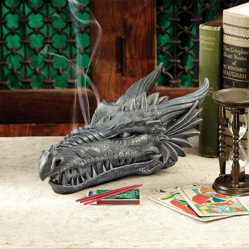  인센스스틱 Design Toscano Stryker The Smoking Dragon Gothic Incense Burner Box Statue, 10 Inch, Polyresin, Grey Stone,Greystone