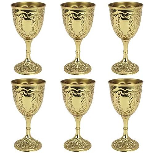 Design Toscano The Kings Royal Chalice Embossed Brass Goblet: Set of Six