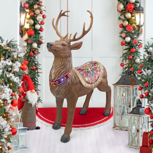  Design Toscano Christmas Decorations - Santa Claus North Pole Illuminated LED Christmas Reindeer Decorations - Holiday Decor Statue