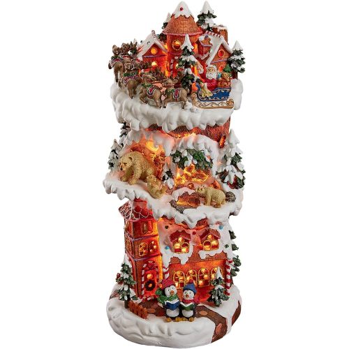  Design Toscano Christmas Village - The North Pole on Christmas Eve with Santa Claus Illuminated Holiday Lights Statue