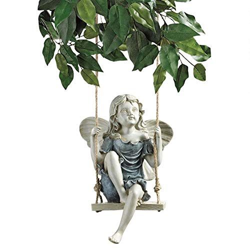  Design Toscano Summertime Fairy on a Swing Hanging Statue, 11 Inch, Polyresin, Two Tone Stone