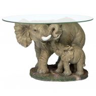 Design Toscano Elephants Majesty African Decor Coffee Table with Glass Top, 30 Inch, Polyresin, Full Color