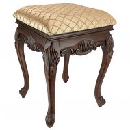 Design Toscano Madame Bouvier Makeup Chair Vanity Stool Bedroom Bench, 21 Inch, Hardwood, Walnut Finish