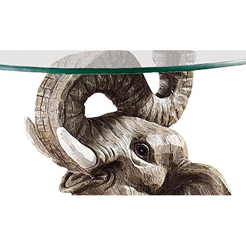  Design Toscano Good Fortune Elephant African Decor Glass Topped Side Table, 21 Inch, Polyresin, Full Color