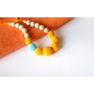 /DesignML Fall Colors Crochet Nursing Necklace-Teething Necklace in Autumn Colors-Yellow Breastfeeding Necklace-Babywearing Accessory