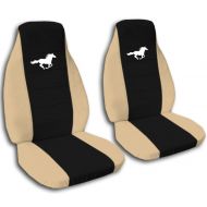 Designcovers 1994 to 2004 Ford Mustang White Running Horse Seat Covers Black Center with 20 Border Options (Tan)