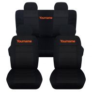 Designcovers Totally Covers Fits 2002-2007 Jeep Liberty Black Seat Covers w Adjustable/Molded Front & Rear Headrests & Name/Text: Black with Orange - Full Set (22 Colors) Split Bench Bucket 200