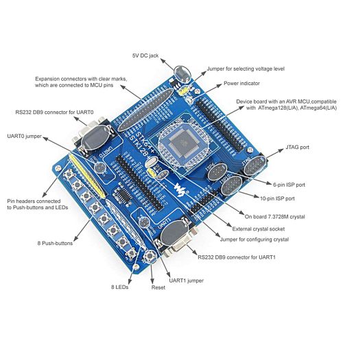  CQRobot Designed for ATmega64, AVR Development Board, STK64+ Premium, With 2 Pieces of ATmega64 Device Boards And More Accessories, Quick Start to Develop Code on Atmega64 MCU, Changing MC