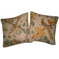 /Designercushions Pair GP & J Baker Elinors Chinese Yellow Linen Cushions Covers