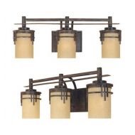 Designers Fountain Warm Mahogany Asian Three Light Down Lighting 23.5in. Wide Bathroom Fixture from the Mission Ridge Collection