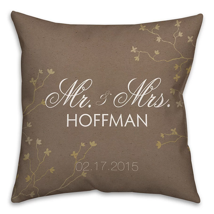  Mr. and. Mrs. Golden Branch Square Throw Pillow in Brown