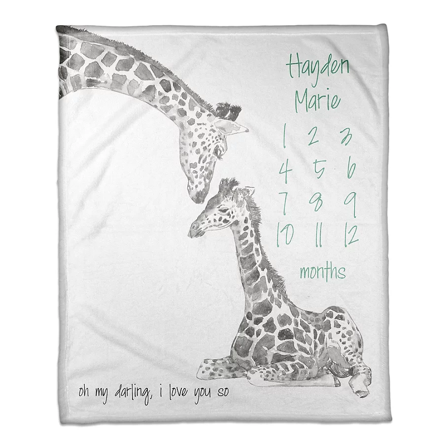  Designs Direct Darling Giraffe Milestone Throw Blanket in Grey