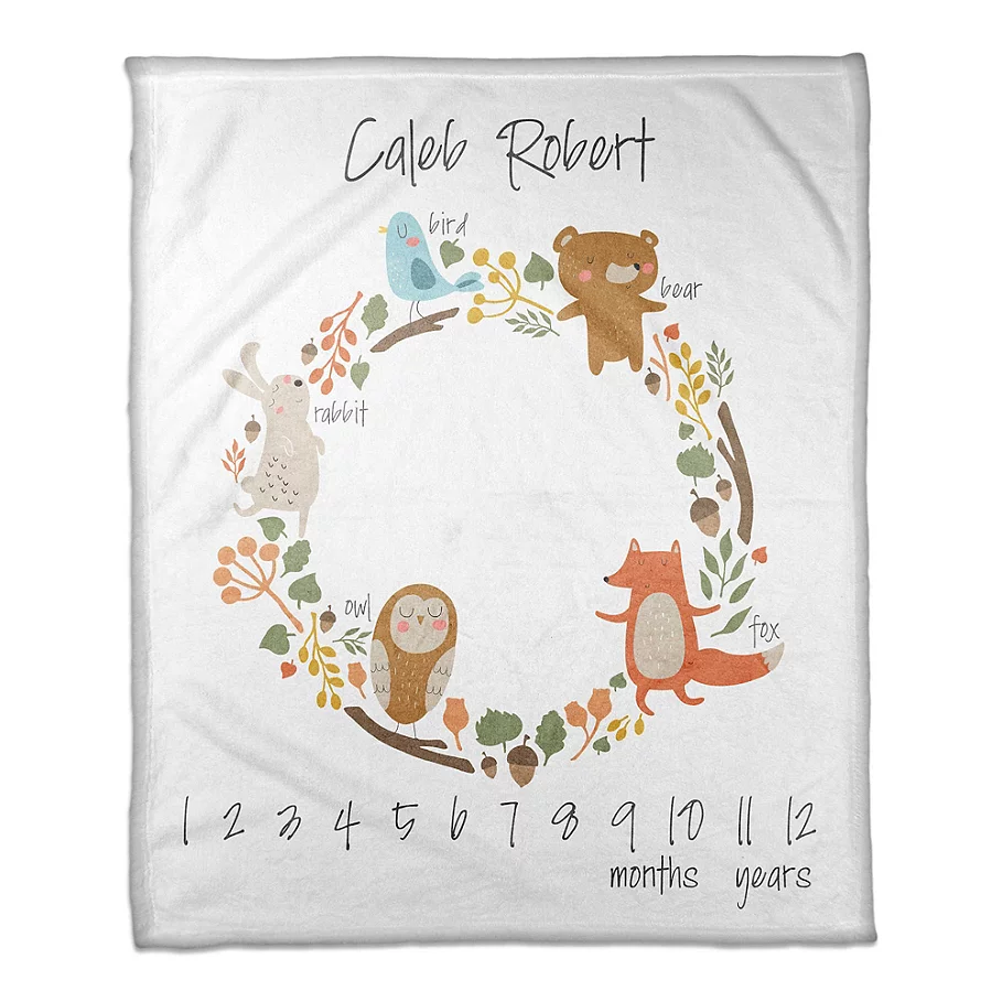  Designs Direct Forest Animals Milestone Throw Blanket in White