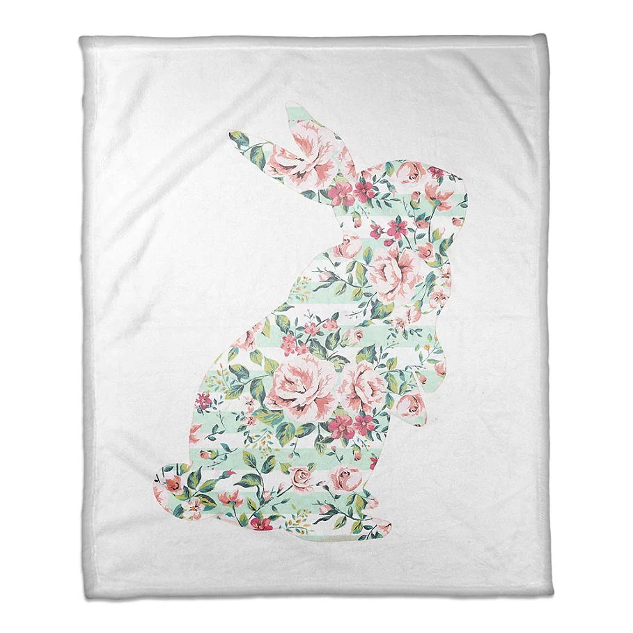 Designs Direct Floral Curious Rabbit Throw Blanket in MintPink