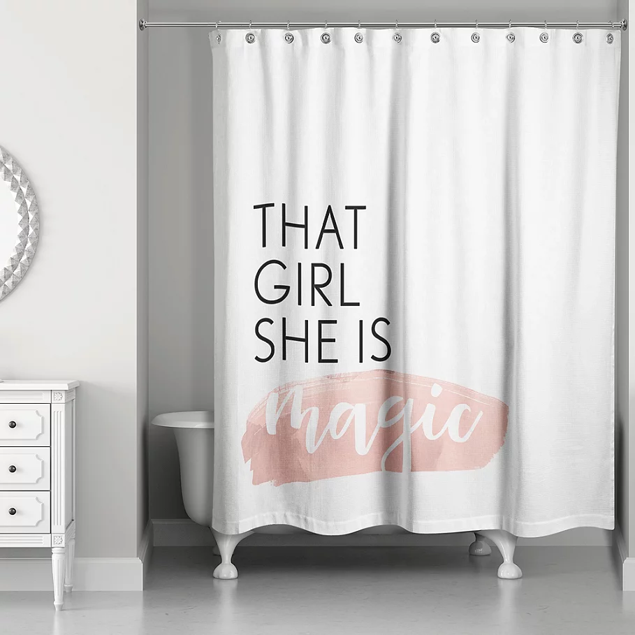 Designs Direct That Girl She is Magic 74-Inch x 71-Inch Shower Curtain in Pink