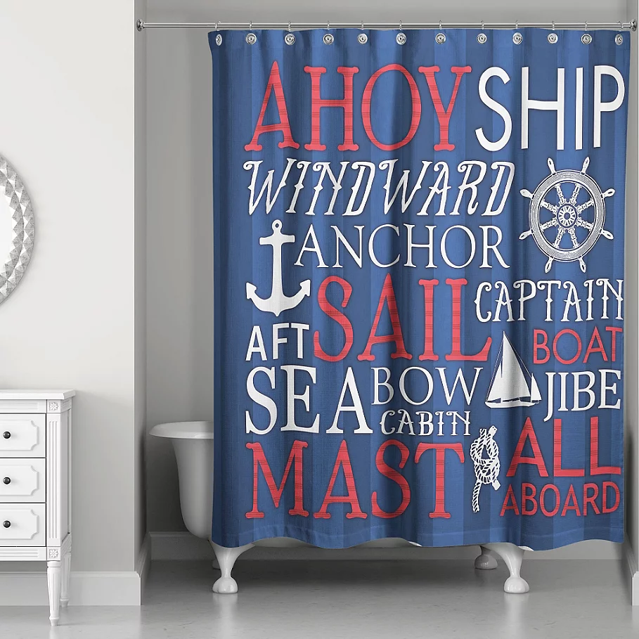  Designs Direct Nautical Phrase Shower Curtain in BlueRed