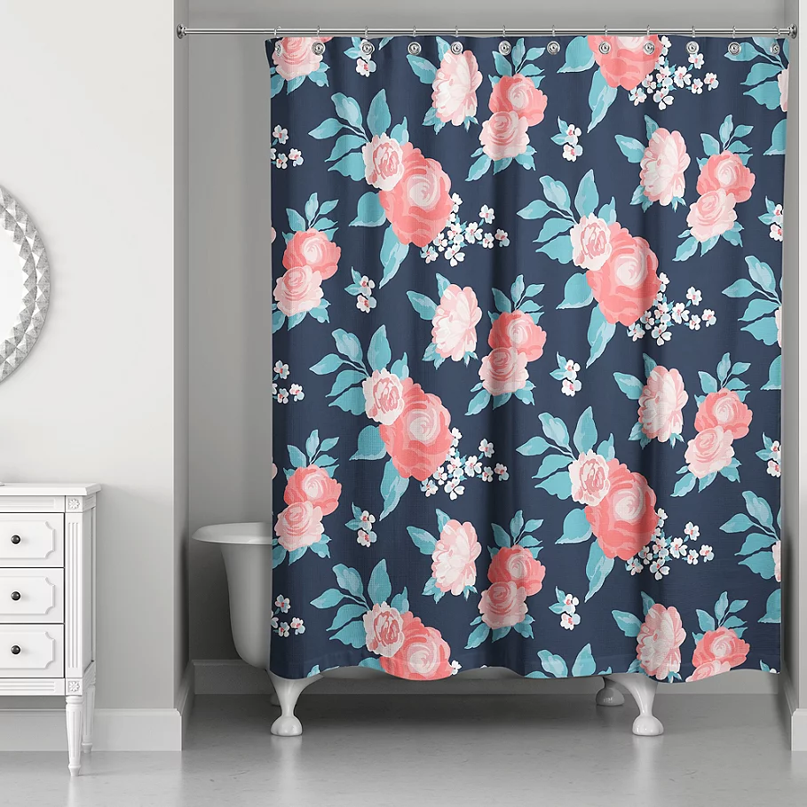 Designs Direct Florals Shower Curtain in Navy
