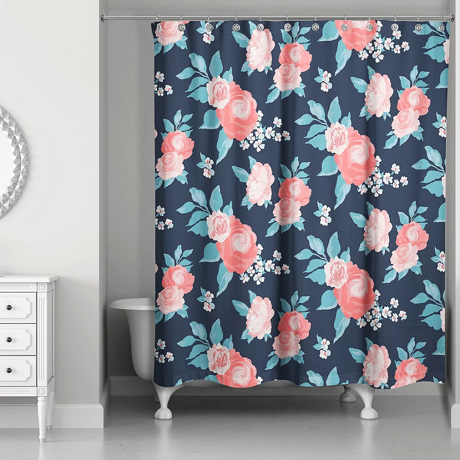  Designs Direct Florals Shower Curtain in Navy