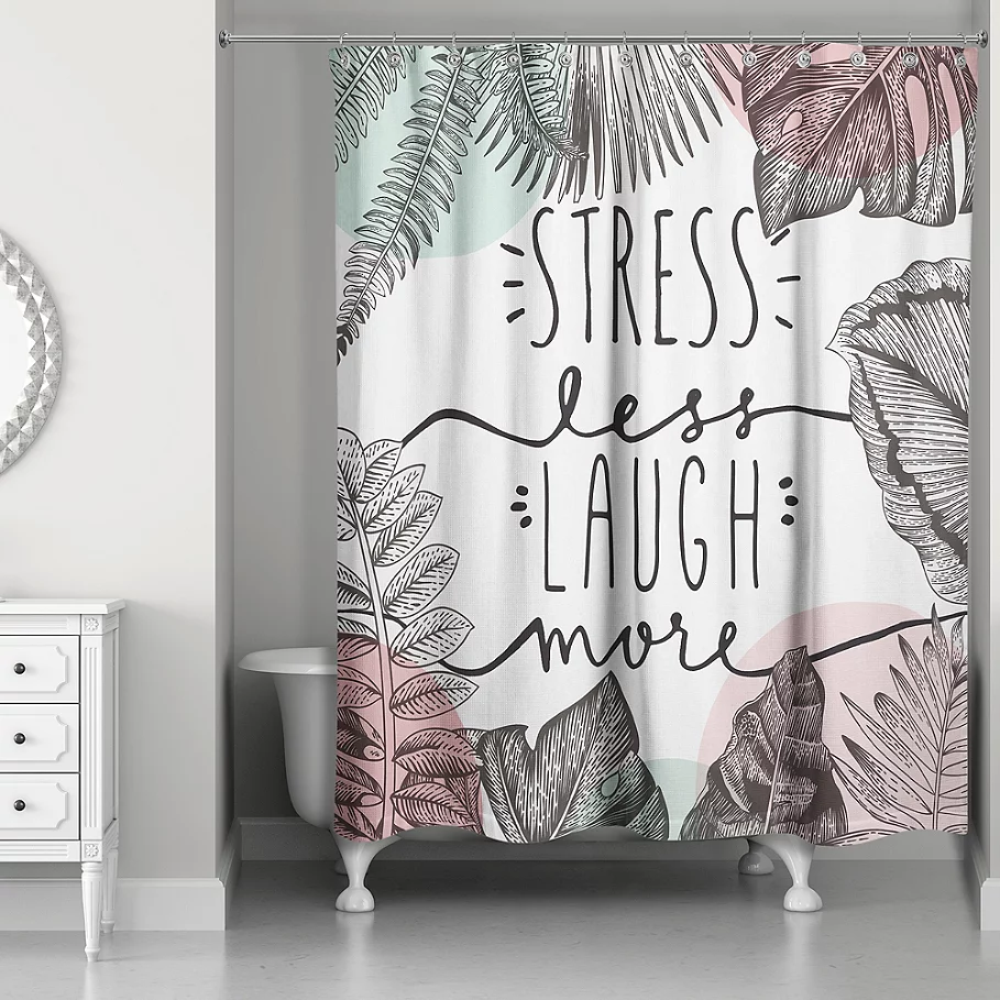  Designs Direct 71-Inch x 74-Inch Stress Less Laugh More Shower Curtain in Pink