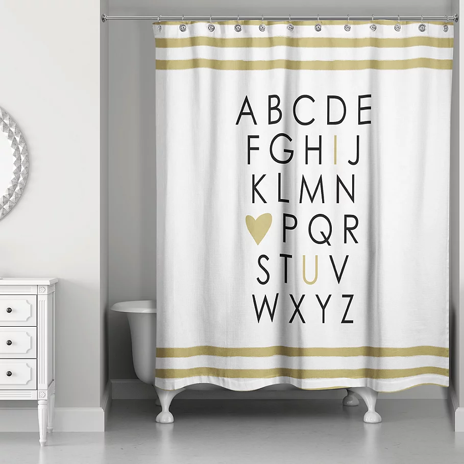 Designs Direct I Heart U 74-Inch x 71-Inch Shower Curtain in White