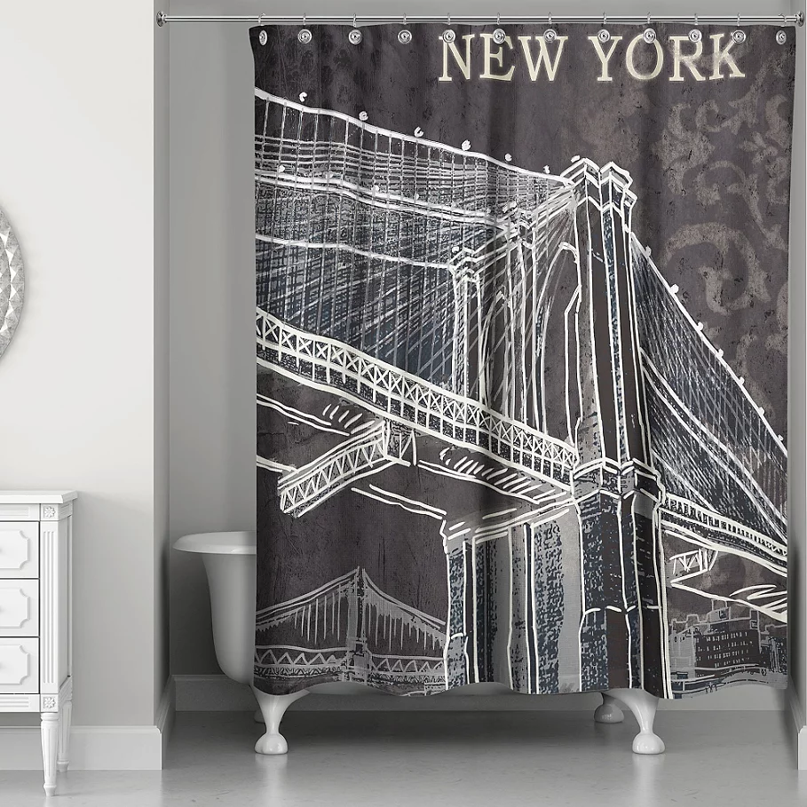  Designs Direct Brooklyn Bridge Shower Curtain in BlackWhite