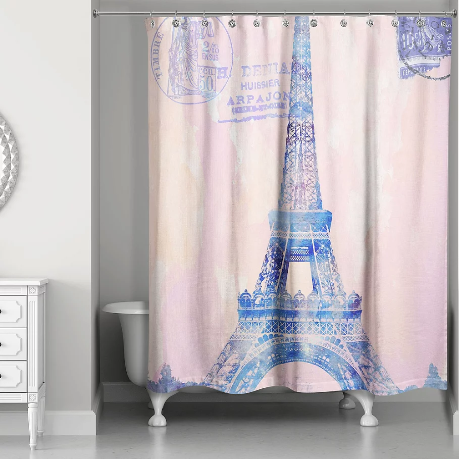  Designs Direct Watercolor Paris Shower Curtain in PinkPurple